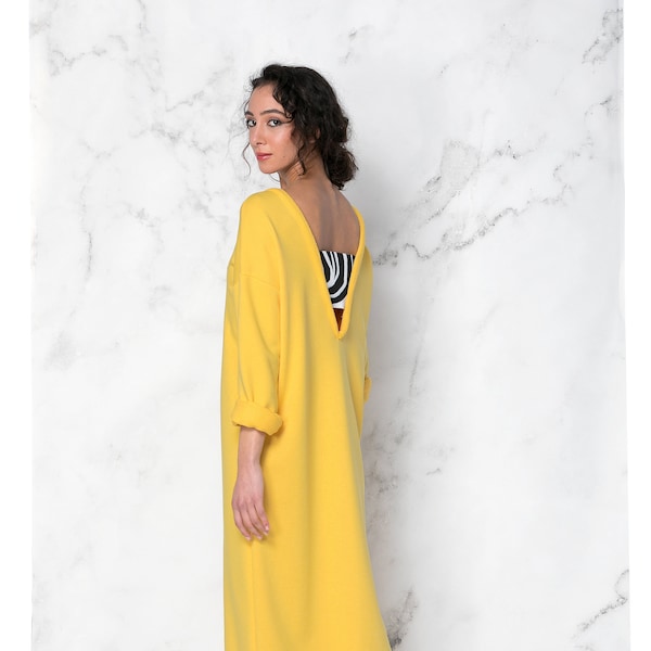 Sale Dress Kaftan in Yellow, Casual Dress, Backless Dress in Yellow, Long Dress, Everyday Dress, Kaftan