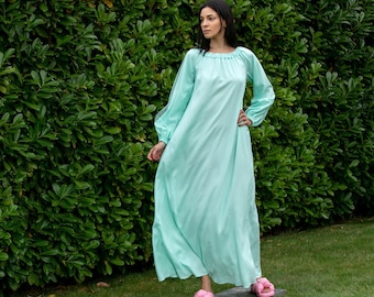 Viscose Dress, Kaftan Maxi Dress in Mint Color, Turquoise Dress, Full Length Kaftan, Summer Dress