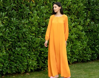 Viscose Dress, Yellow Maxi Dress, Kaftan Maxi Dress, Dress, Full Length Kaftan, Garden Party Dress, Summer Dress