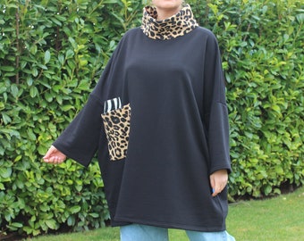 Oversized Sweater, Women Tunic Top, Black Tunic, Extravagant Tunic Top, Plus Size Clothing, Oversized Top, Loose Tunic, Oversized Sweatshirt