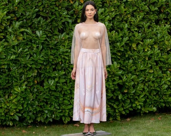 See Through Top and Maxi Skirt Suit, Blush Blouse and Long Skirt Suit