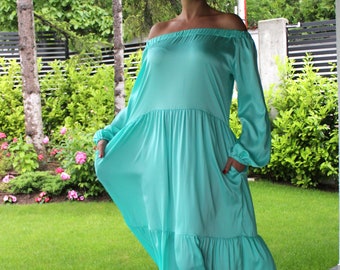 Turquoise Maxi Dress: Bohemian Summer Beach Resort Dress - Etsy Turquoise Maxi Dress: Bohemian Summer Beach Resort Dress - Etsy