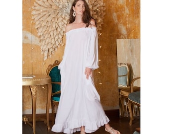 White Summer Dress, Simple Wedding Dress, Beach Wedding Dress, White Kaftan Dress, White Maternity Dress, Plus Size Dress