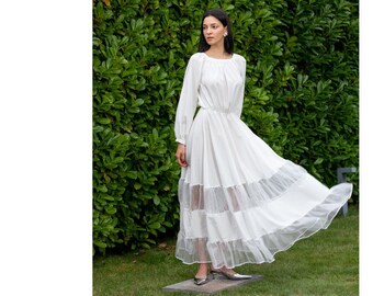 Silk Dress, White Cocktail Dress, Simple Wedding Dress, Handmade Dress, Long Dress, Modest Wedding Dress, White Dress, Elegant Dress