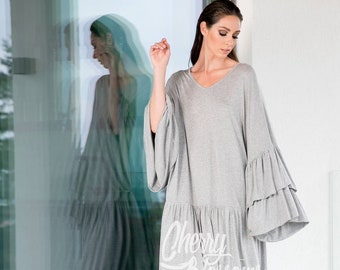 Gray Maxi Dress, Plus Size Dress, Abaya Dress, Plus Size Kaftan Dress, Butterfly Sleeve Dress, Loose Maxi Dress, Bohemian Clothing,Maternity