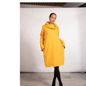 Vestido de suéter de algodón mullido: jersey de invierno extragrande con bolsillos