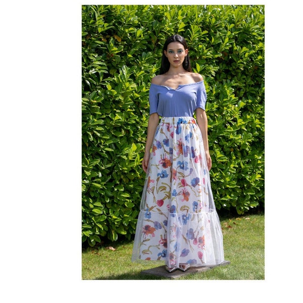 Maxi Tulle Skirt, Long Tulle Skirt, Floral Skirt, Bohemian Skirt