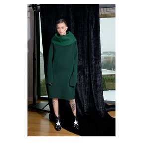 Vestido de cuello alto, vestido de invierno, suéter oversize, vestido de talla grande, vestido verde oscuro, vestido de cuello alto, suéter largo, vestido midi