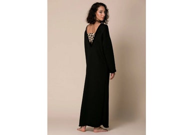 Black Backless Dress, Long Dress, Everyday Dress, Black Maxi Dress, Cotton Kaftan Dress, Avant Garde Dress