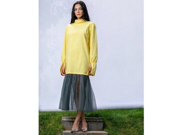 Linen Dress, Avant Garde Clothing, Yellow Dress, Linen Maxi Dress, Wedding Guest Dress, Mother of The Bride Dress, Garden Party Dress,