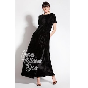 Long Velvet Dress, Custom Dress, Black Dress, Velvet Dress, Evening Dress, Plus Size Dress, Wedding Guest Dress