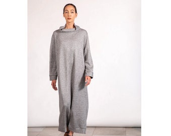 Fluffy Grey Sweater Dress, Long Winter Dress, Long Sleeves Dress, Warm Dress, Maxi Jumper Turtleneck Dress, Plus Size Dress