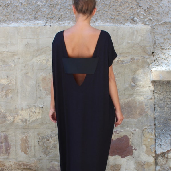 Open Back Dress, Oversize Dress with Open Back, Sleeveless Kaftan Dress, Black Caftan Women, Casual Black Dress, Everyday Maxi Dress