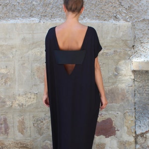 Kaftan Dress With Open Back, Minimalist Caftan Women, Black Maxi Dress With Pockets, CherryBlossomsDress Kaftan