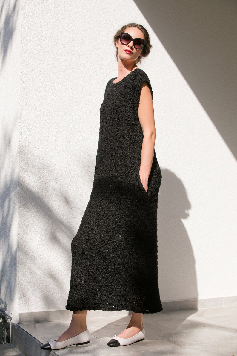 Sale Dress, Black Knitted Dress, Knitted Sweater Dress, Black Jumper Dress, Knit Sweater Dress, Short Sleeve Knitted Dress, Minimalist Dress image 4