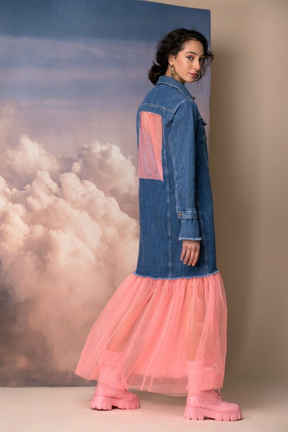 Oversized Denim Jacket With Tulle Tutu Avant Garde Jacket 