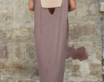Backless Caftan Dress, Mocha Oversized Dress, Backless Dress , Maxi Dress , Sleeveless dress , Open back dress
