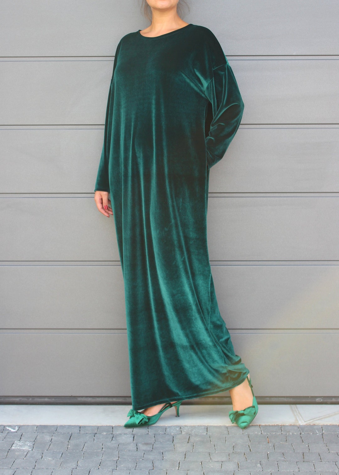 Emerald Green Velvet Dress, Plus Size Clothing, Velvet Kaftan in