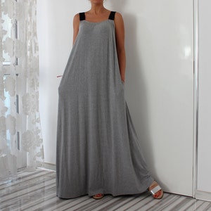 Summer Dress, Wide Strap Maxi Dress in Gray, Summer Maxi Dress, Day Dress For Summer, Open Back Dress, Plus Size Maxi Dress image 2