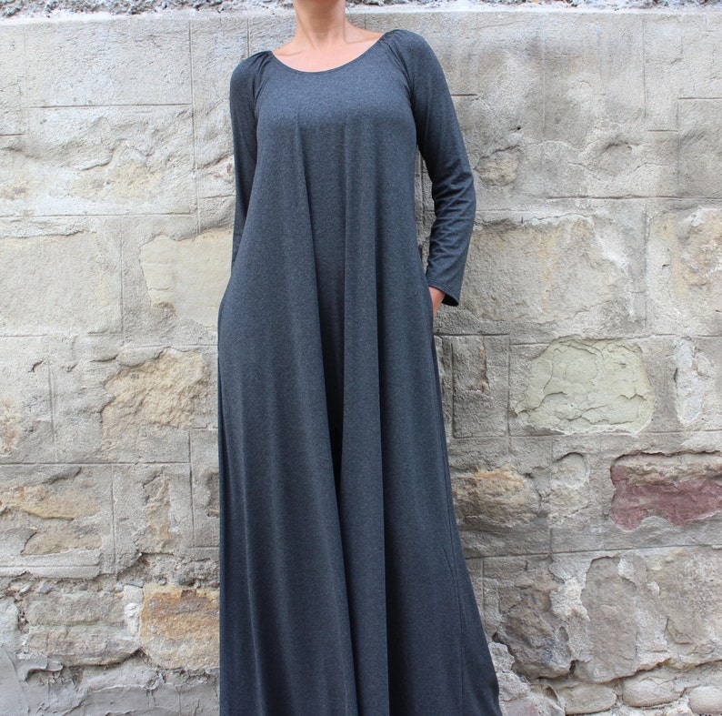 Plus Size Jumpsuit With Pockets Long Sleeve Jumpsuit in Gray Etsy Canada