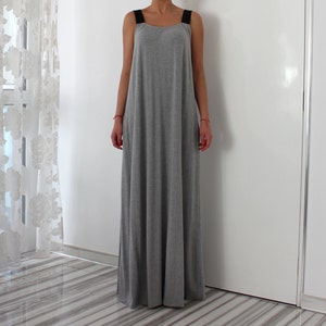 Summer Dress, Wide Strap Maxi Dress in Gray, Summer Maxi Dress, Day Dress For Summer, Open Back Dress, Plus Size Maxi Dress image 3