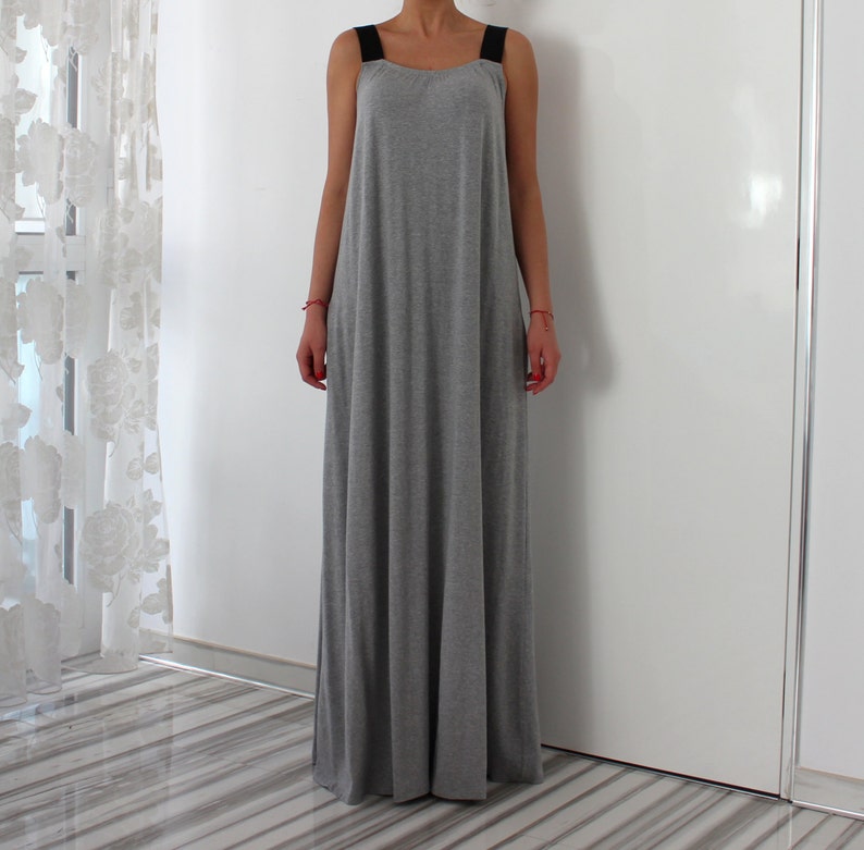 Summer Dress, Wide Strap Maxi Dress in Gray, Summer Maxi Dress, Day Dress For Summer, Open Back Dress, Plus Size Maxi Dress image 3