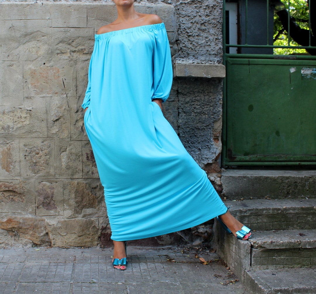 Turquoise Maxi Dress, Caftan, off Shoulders Dress, Abaya Dress, Long ...