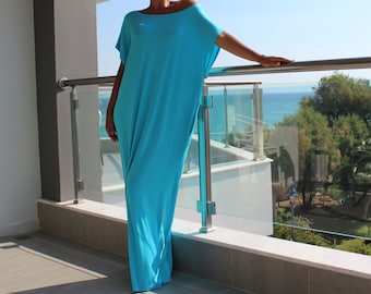 Blue Maxi Dress, Beach Caftan Dress, Plus Size Clothing, Off Shoulder Dress, Turquoise Summer Dress, Blue Abaya Dress, Oversize Kaftan Dress