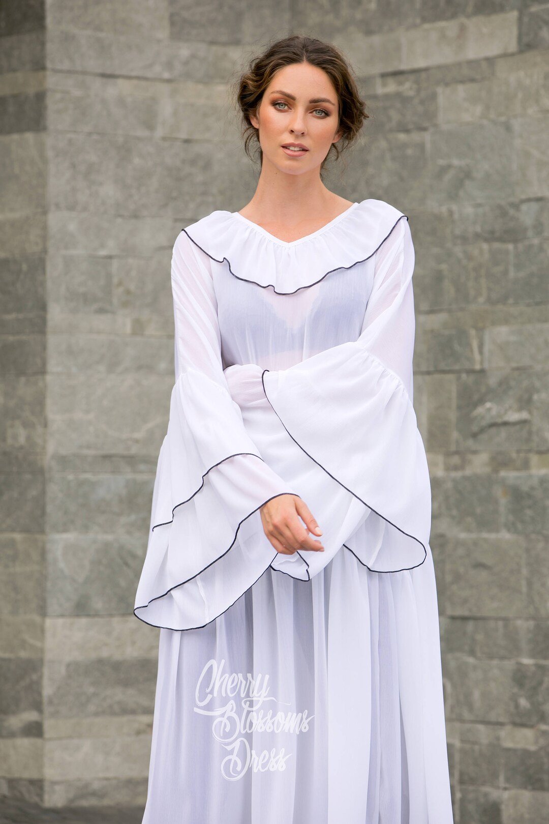 White Ruffle Maxi Dress, White Chiffon Dress, White Maxi Dress ...