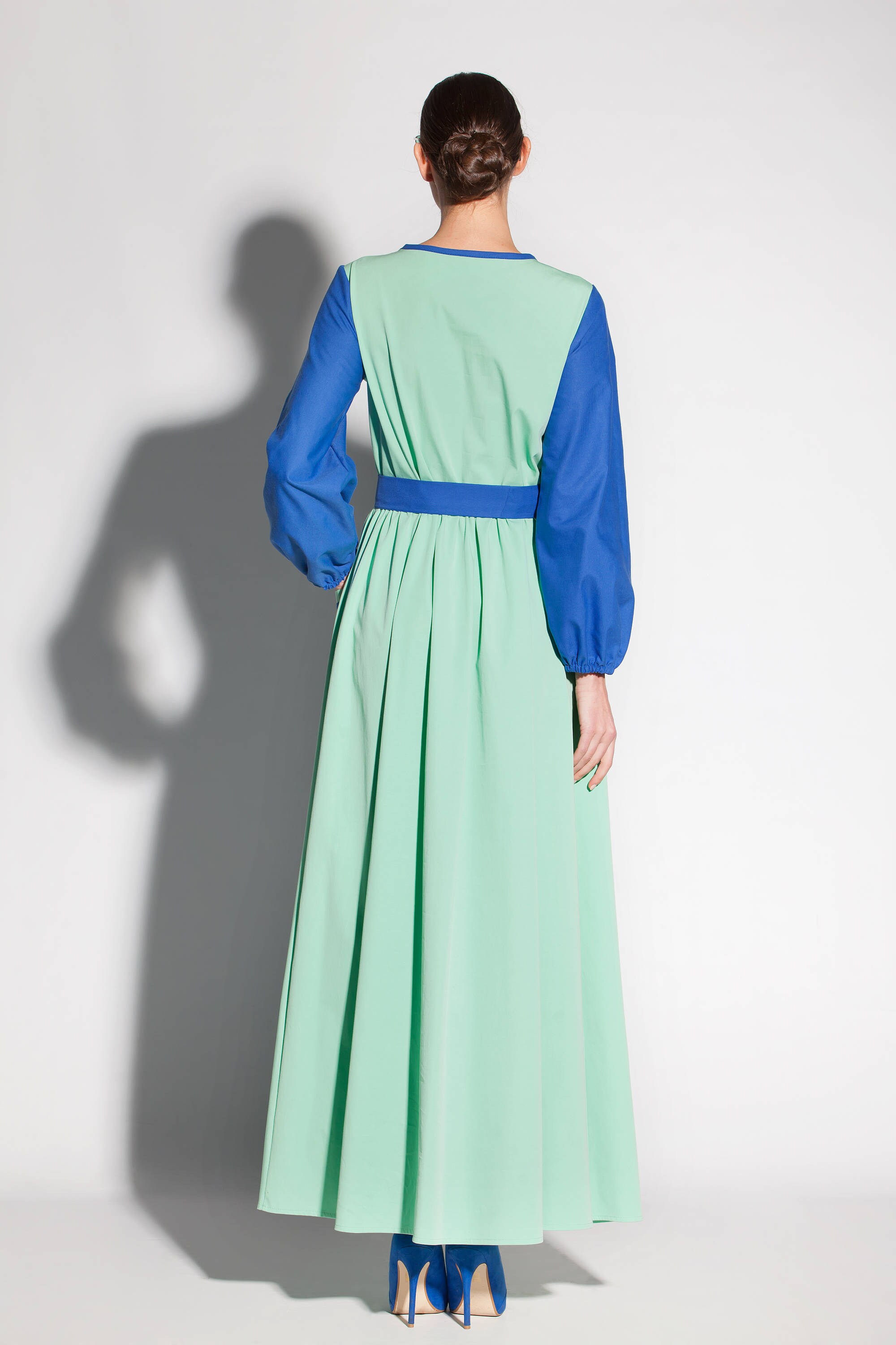 Mint & Blue Colorblock Cotton Maxi Dress, Long Sleeve Caftan - Etsy