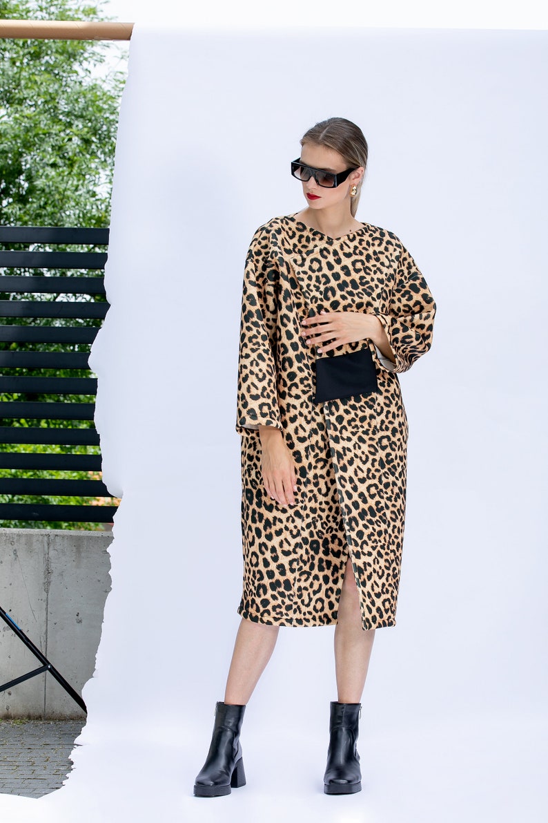 Oversized Leopard Coat, Neoprene Coat with Animal Print, Avant Garde Jacket, Neoprene Jacket, Plus Size Overcoat, Avant Garde Coat image 8