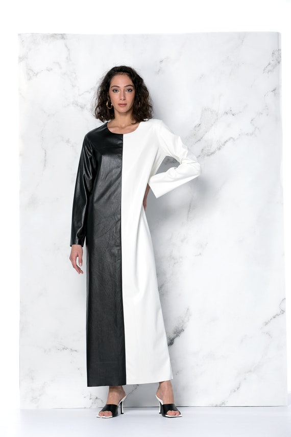 Black and White Dress Faux Leather Dress Black Maxi Dress - Etsy Australia