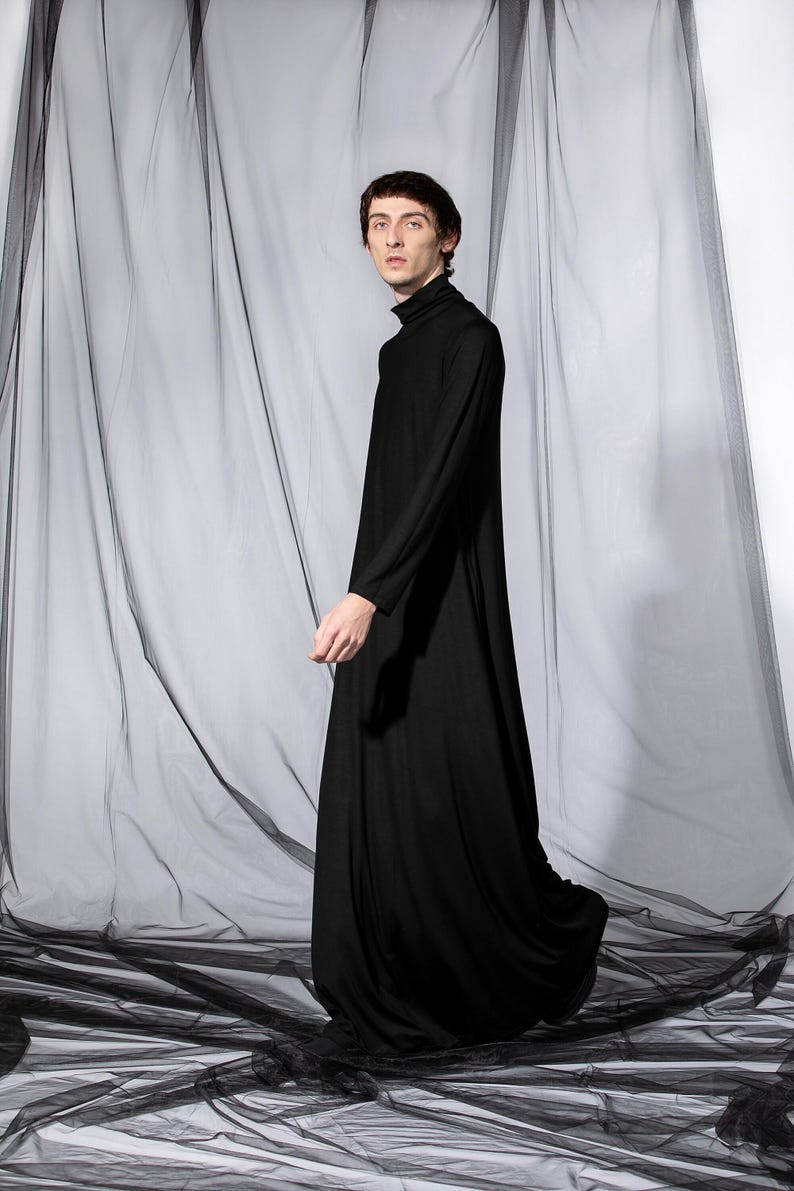 Kaftan Men Robe in Black, Gothic Clothes, Shirt Dress, Lounge and ...