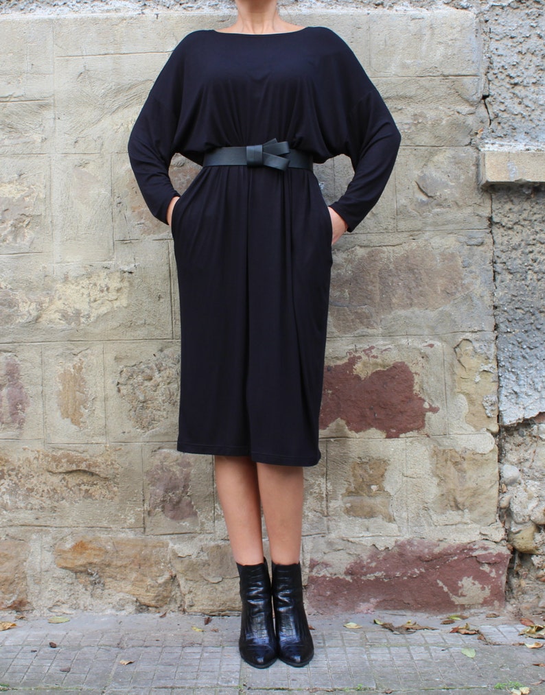 Black Casual Dress, Loungewear for Women, Jumper Dress Black, Minimalist Dress Plus Size, Kaftan Women image 2