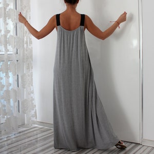 Summer Dress, Wide Strap Maxi Dress in Gray, Summer Maxi Dress, Day Dress For Summer, Open Back Dress, Plus Size Maxi Dress image 5