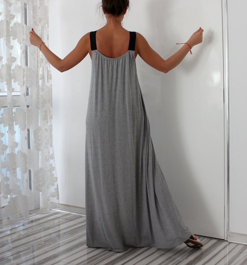 Summer Dress, Wide Strap Maxi Dress in Gray, Summer Maxi Dress, Day Dress For Summer, Open Back Dress, Plus Size Maxi Dress image 5