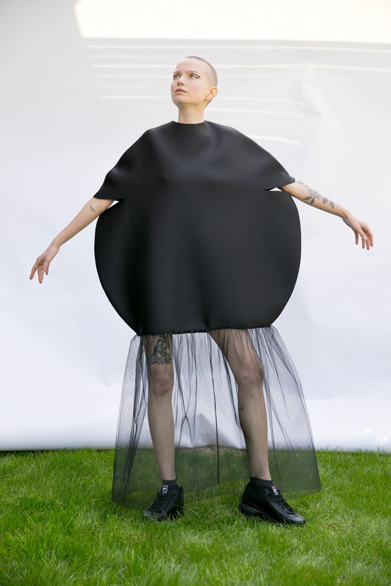 Black Neoprene and Tulle Dress Avant Garde Dress Futuristic - Etsy