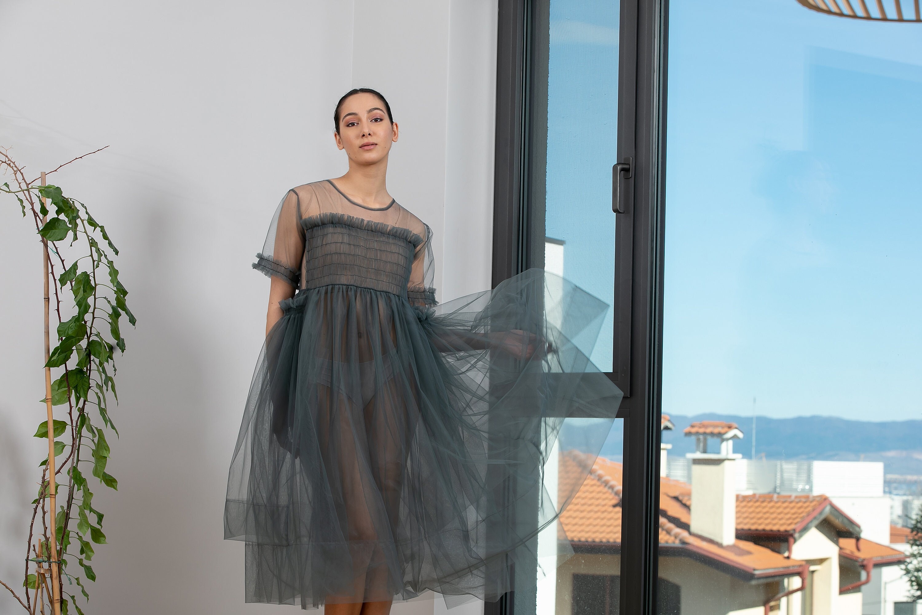 Gray Sheer Dress Etsy