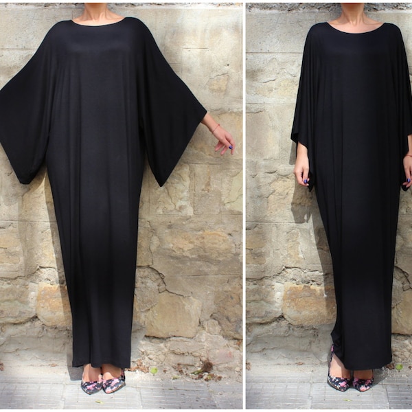 Robe caftan noire, Robe gothique, Vêtements grande taille, Robe longue noire, Robe abaya ample, Robe noire oversize