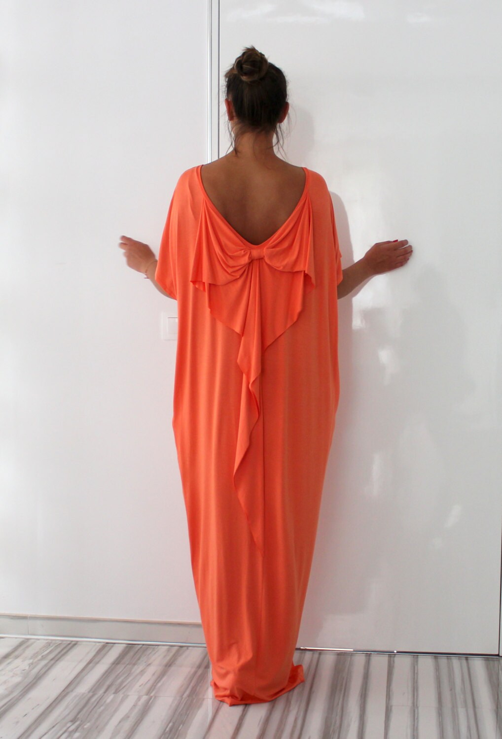 Backless Maxi dress Peach color caftan dress Open Back | Etsy