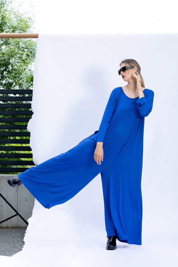 Royal Blue Wide Leg Jumpsuit, Long Sleeve Jumpsuit, Maxi Jumpsuit in Blue,  Plus Size Jumpsuit, Minimalist Clothing, Plus Size Clothing -  Canada