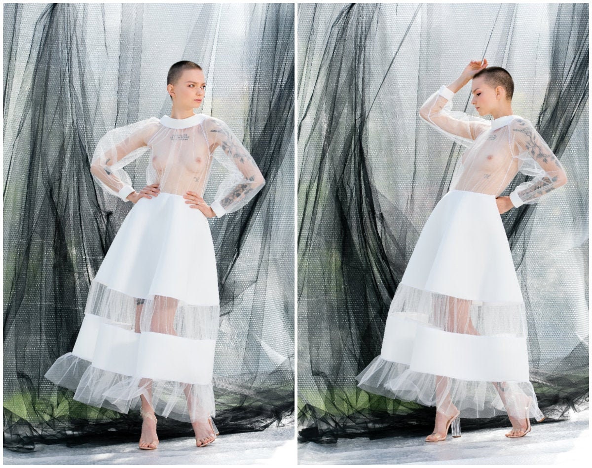 white tulle long dress