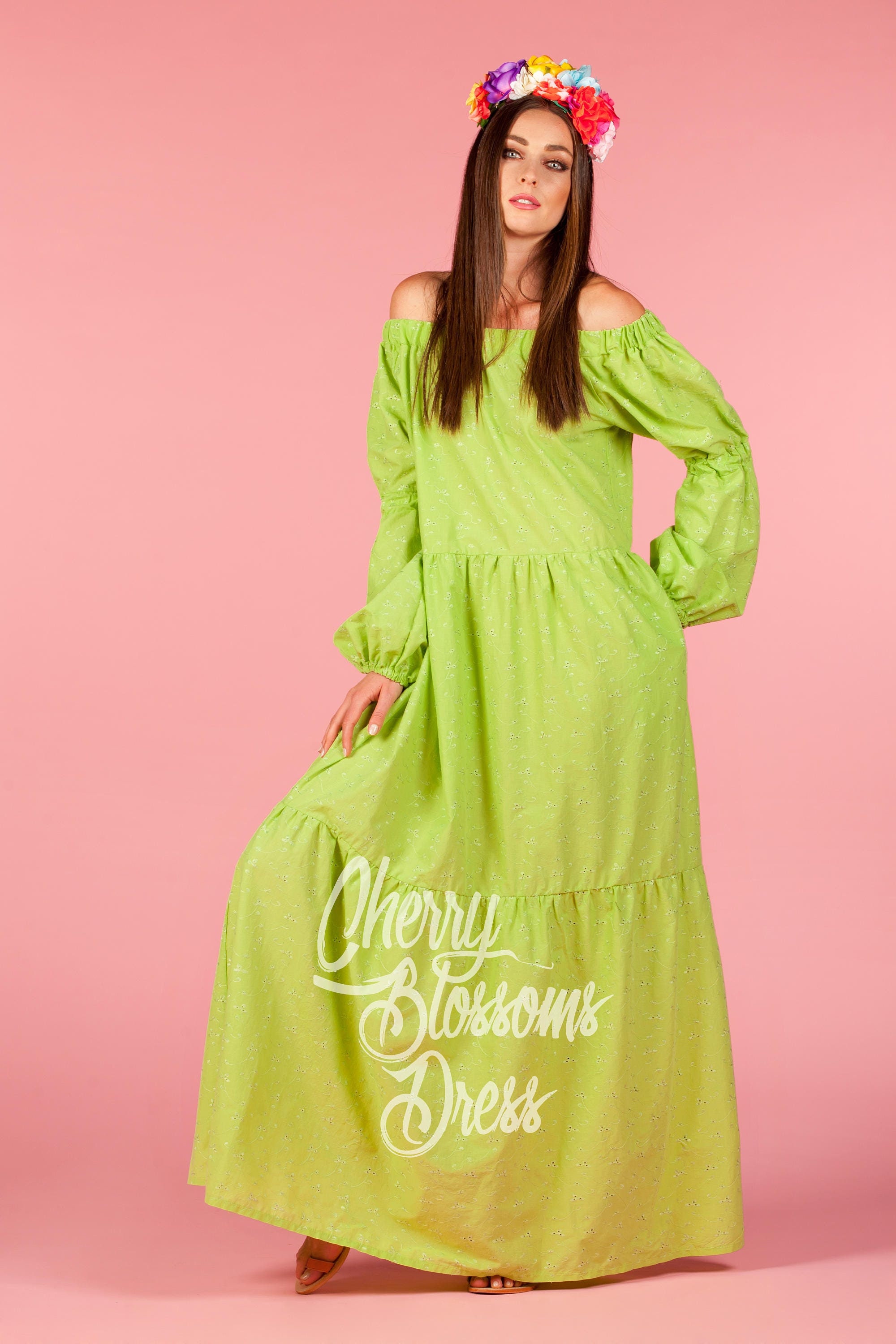 Off Shoulder Dress Lime Green Maxi Dress Plus Size Dress - Etsy
