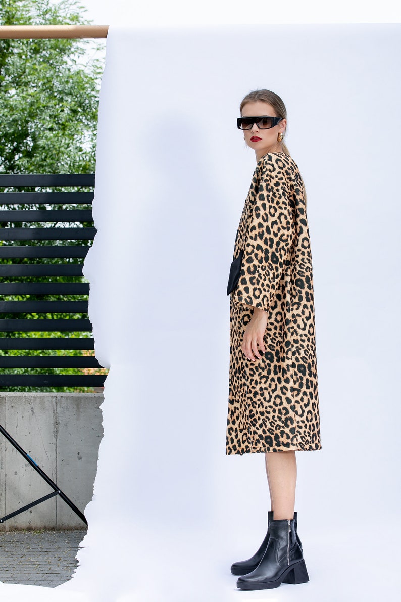 Oversized Leopard Coat, Neoprene Coat with Animal Print, Avant Garde Jacket, Neoprene Jacket, Plus Size Overcoat, Avant Garde Coat image 6