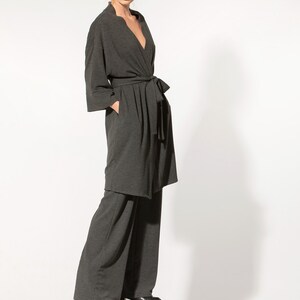 Handmade Viscose Knit Set of Wide Leg Pants and Kimono Robe, Loungewear Two Piece Set, Unisex Clothing image 8