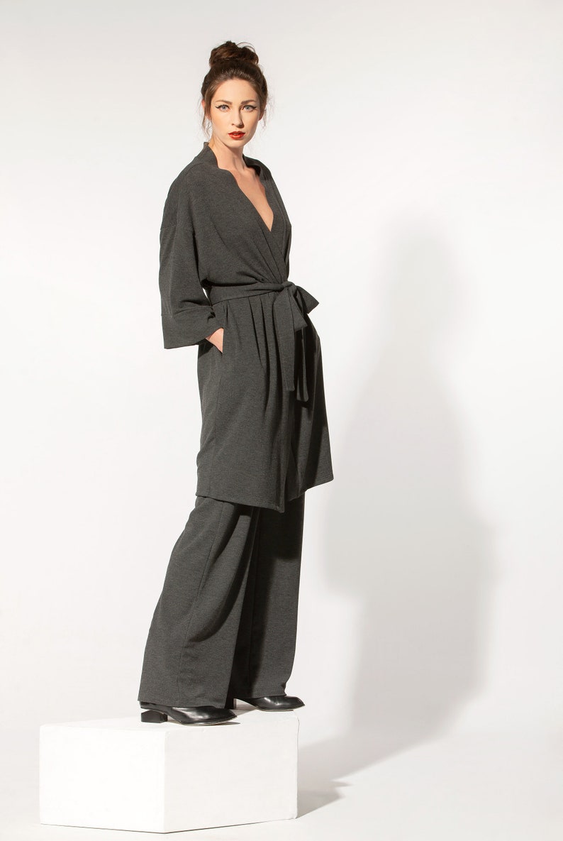 Handmade Viscose Knit Set of Wide Leg Pants and Kimono Robe, Loungewear Two Piece Set, Unisex Clothing image 8