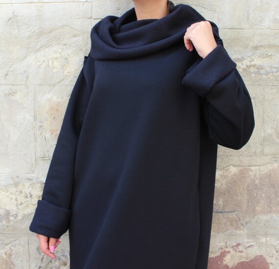 cherryblossomsdress Black Jumper Dress Black Cozy Dress Black Winter Dress Black Oversized Loose Dress Turtleneck Dress Black Sweater Dress Casual Dress