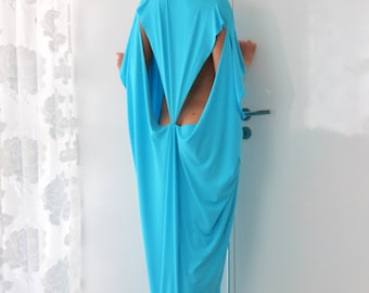 Women Maxi Dress, Turquoise Dress, Back Cut Out Dress, Blue Summer Dress, Kaftan Dress, Beach Dress, Loose Maxi Dress, Plus Size Clothing