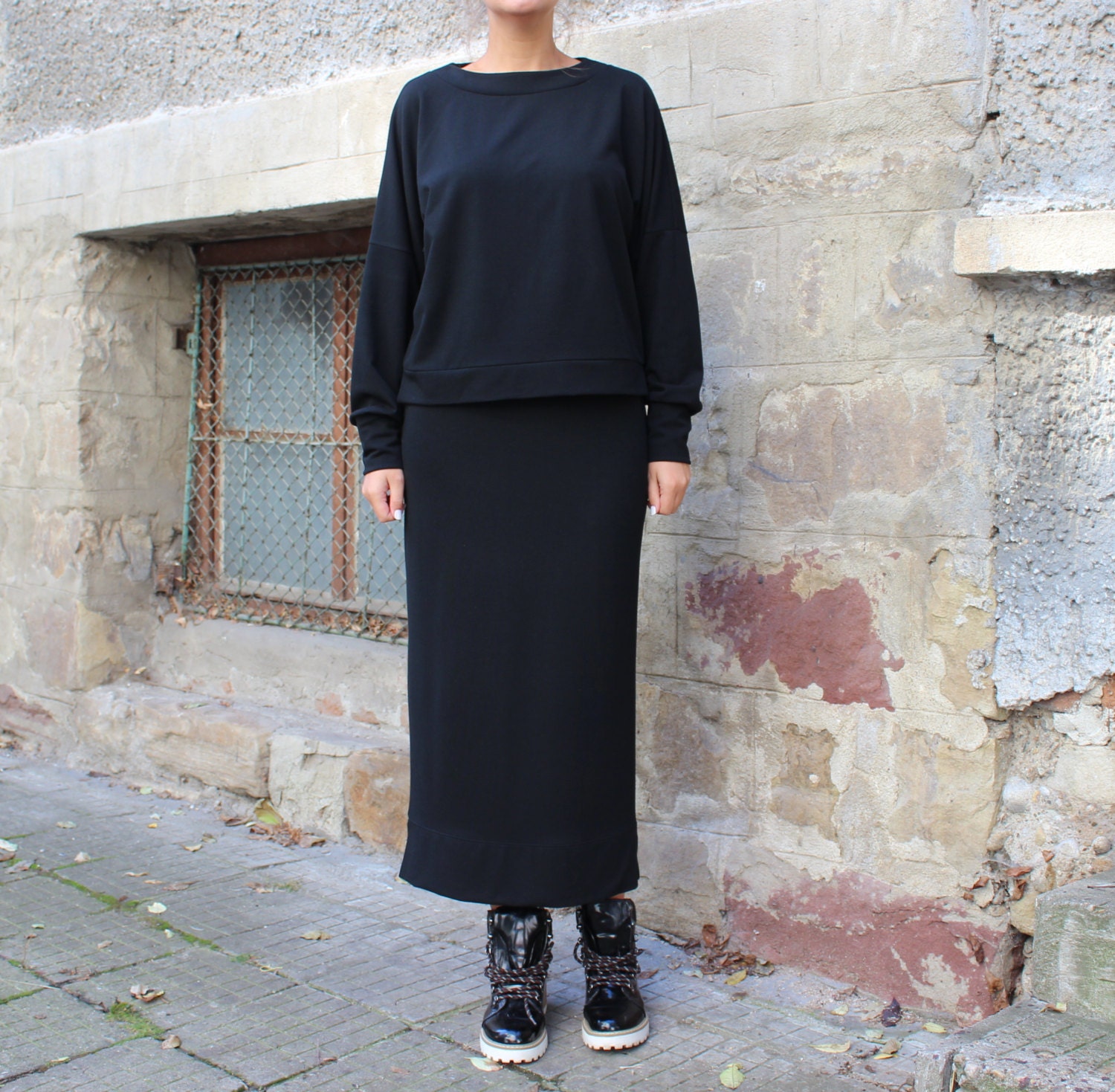 スカート Basic sweatshirt long skirt black il_fullxfull.1062876986_kh2i.jpg