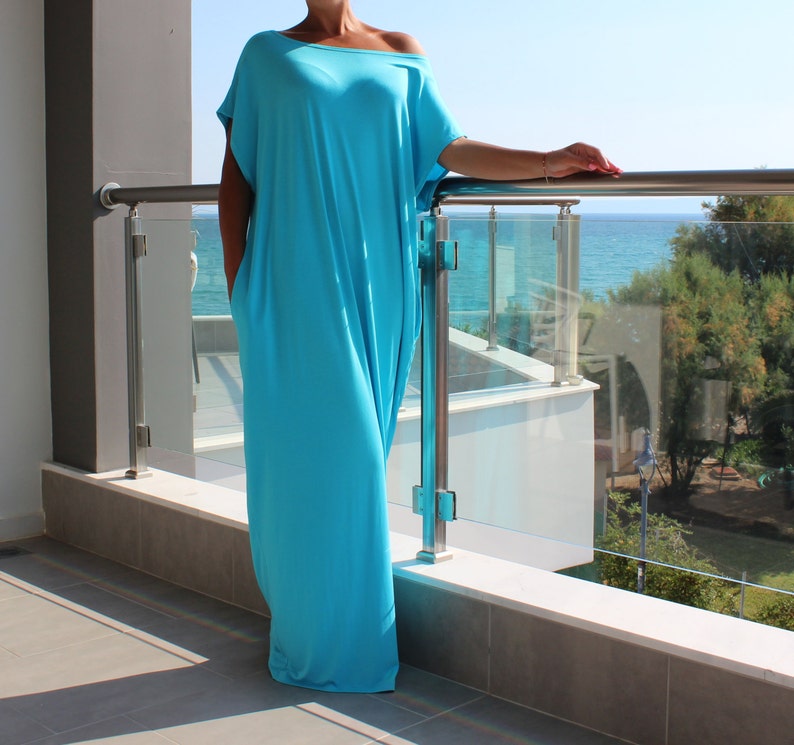 Turquoise Caftan Beach Coverup Dress Loungewear Dress Etsy